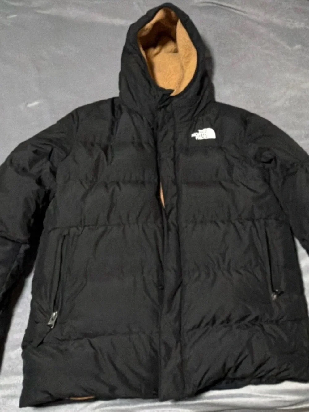 The North Face Black Puffer Jacket with Tan Lining